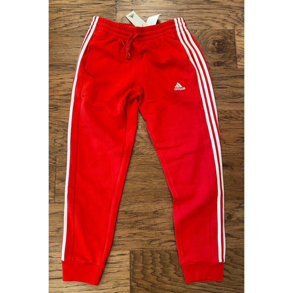 Adidas Mens Essentials 3-Stripes Fleece Tapered Leg Pants Red IR6173 Size M